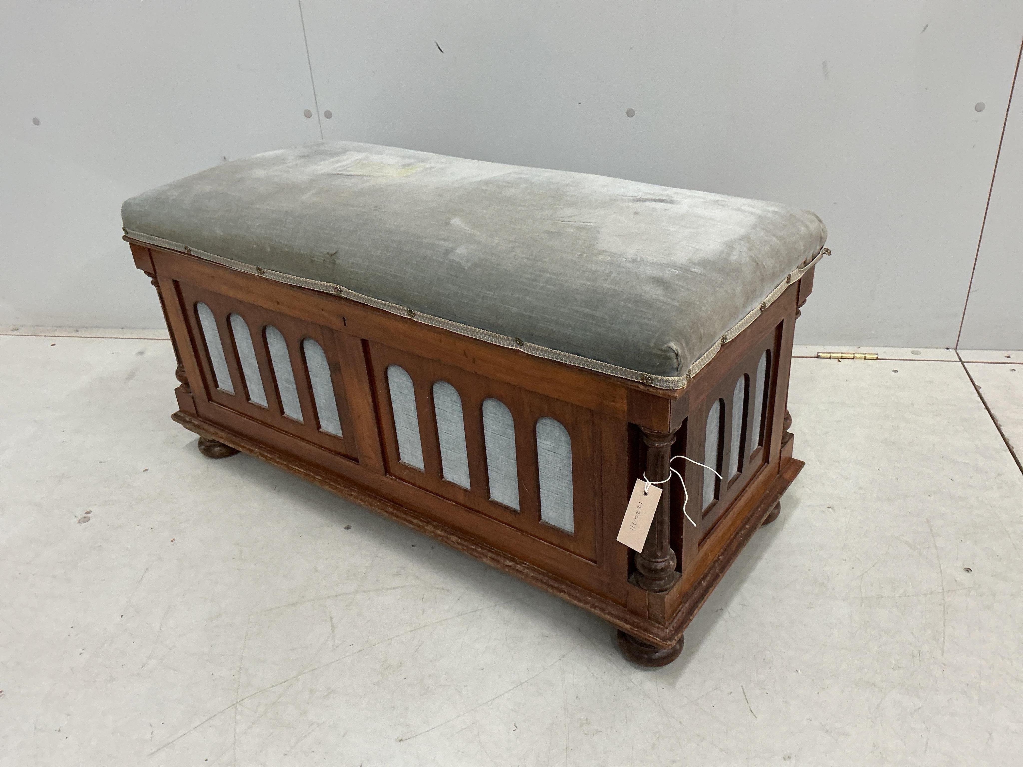 A Victorian mahogany upholstered ottoman, width 94cm, depth 41cm, height 46cm